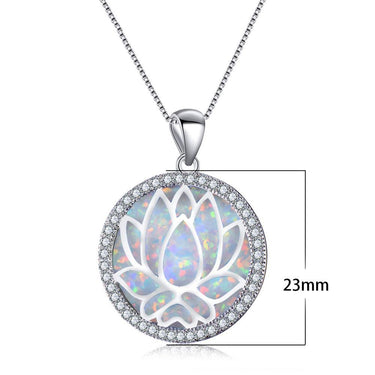 White/Blue Fire Opal Lotus 925 Sterling Silver Pendant Necklace-Your Soul Place